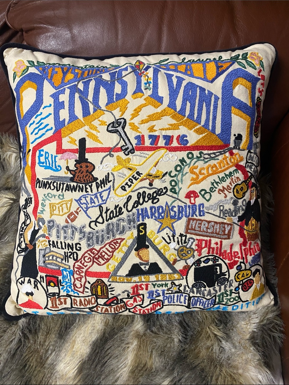 Cat Studios Pennsylvania Landmark Embroidered Accent Pillow - Multicolor